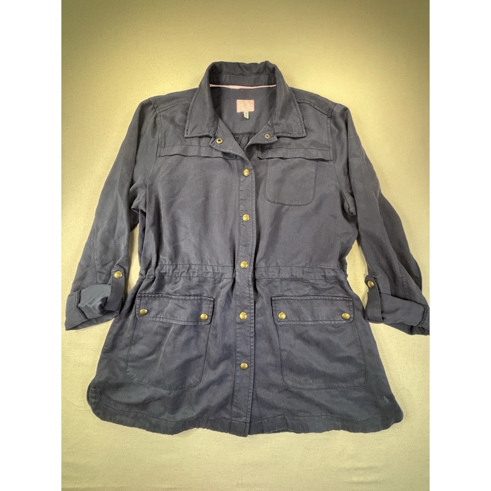 Joules Cassidy Utility Jacket Navy Blue Lyocell Drawstring Waist Field Coat Sz10